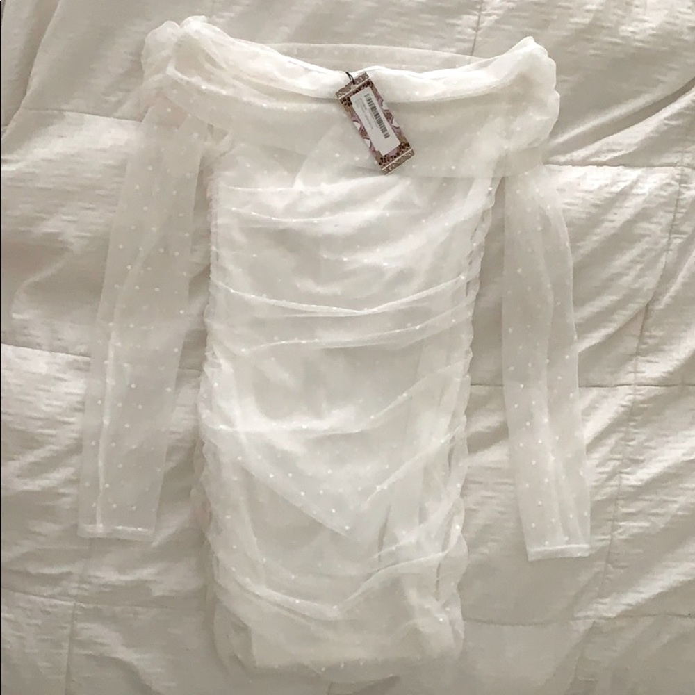 Boohoo off shoulder long sleeve mini dress